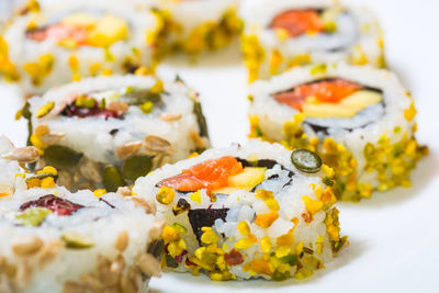 Close-up of sushi served in plate