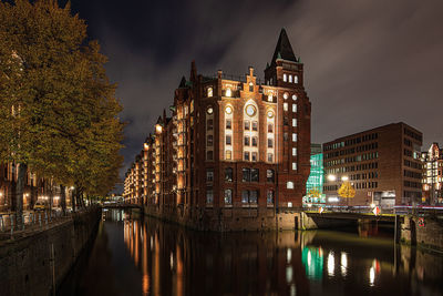 Speicherstad in hamburg with reflection at night