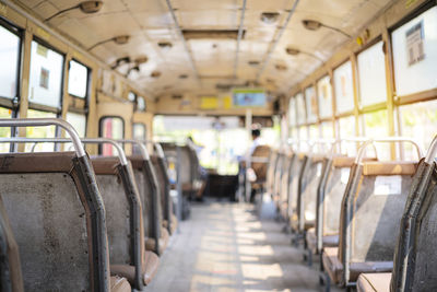 Buses with signs social distancing protect for pandemic of disease virus covid-19 in thailand.