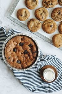 High angle view of cookies on table