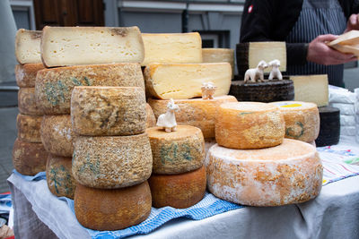 Variety homemade bio natural cheese in a street food market