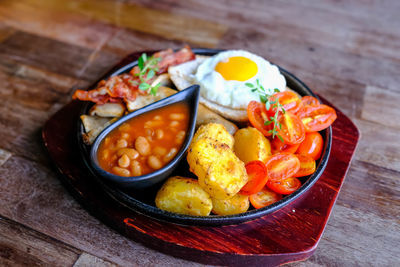 High angle view of food in bowl on table