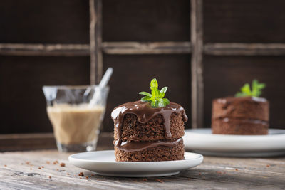 Close-up of chocolate cake on table