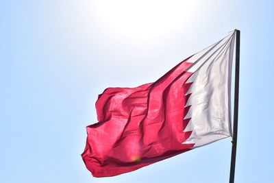 Low angle view of flag against clear sky