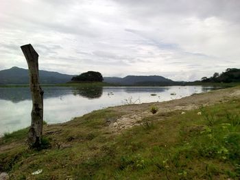 Scenic view of lake against sky
