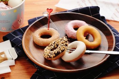 High angle view of food in plate on table