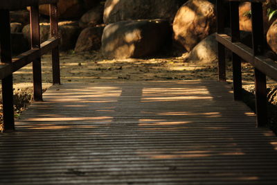Wooden steel or iron footbridge in forest
