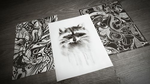 High angle view of cat on table