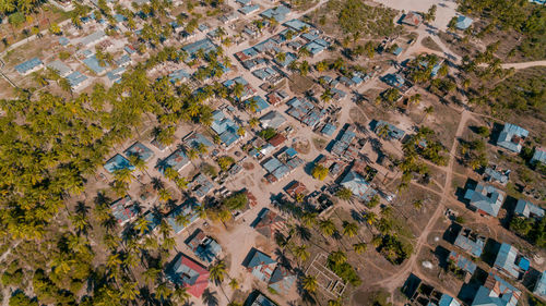 Aerial view of the zanzibar local settlement in mchangani area