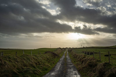 Road amidst agricultural field against sky