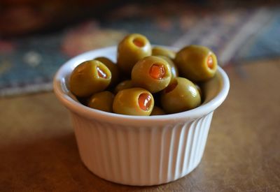 Close-up of fruits in bowl on table