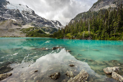 Turquoise upper joffre lake in joffre lakes provincial park, british columbia