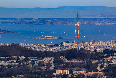 High angle view of cityscape against sky