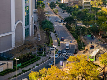 High angle view of city street and buildings