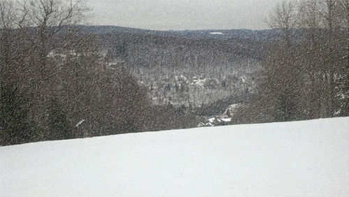 Close-up of snow on landscape against sky