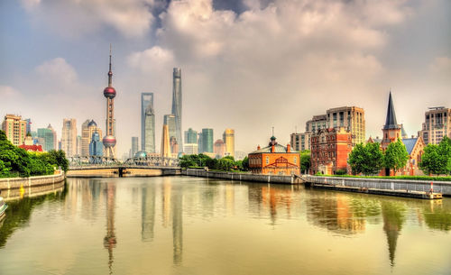 View of buildings against cloudy sky