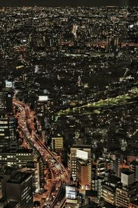 Aerial view of city at night