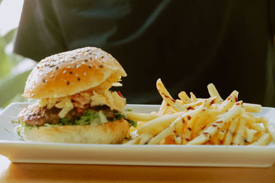 Close-up of burger on plate