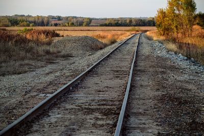 High angle view of railroad tracks on field