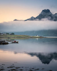 Scenic view of lake against sky during sunset