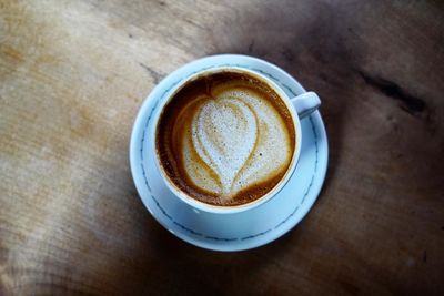 Directly above shot of coffee on wooden table