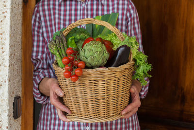 Organic bio local food delivery, zero waste, eco-friendly concept. produce from orchard in hands