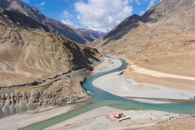 River between mountains against sky