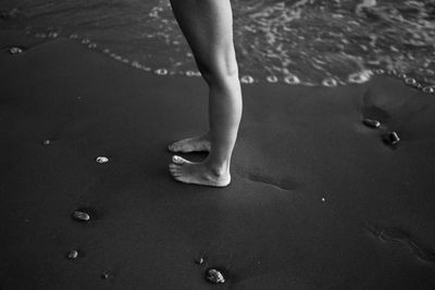 Low section of woman standing on shore