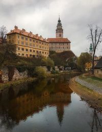 Reflection of buildings in lake