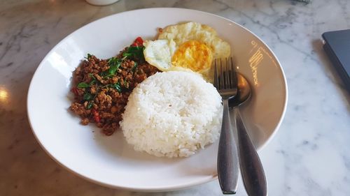 High angle view of meal served in plate