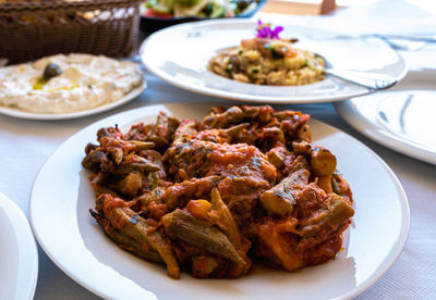 Close-up of food in plate on table