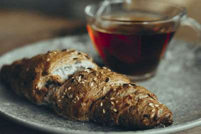 Close-up of bread in glass on table