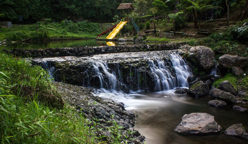 Scenic view of waterfall in forest