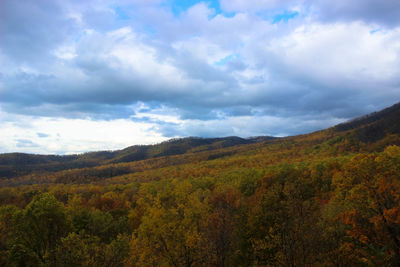Scenic view of landscape against sky during autumn
