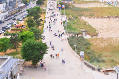 High angle view of crowd in city