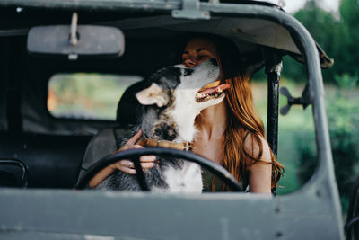 Close-up of dog in car