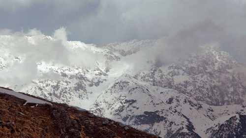 Aerial view of snowcapped mountains against sky