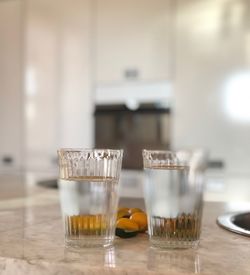 Close-up of beer glass on table