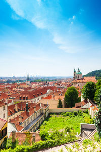 High angle view of townscape against sky