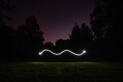 Illuminated trees on field against sky at night