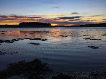 Scenic view of lake at sunset