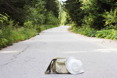 View of bag on empty road