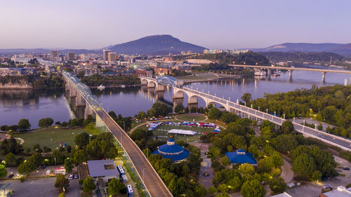 High angle view of bridge over river in city