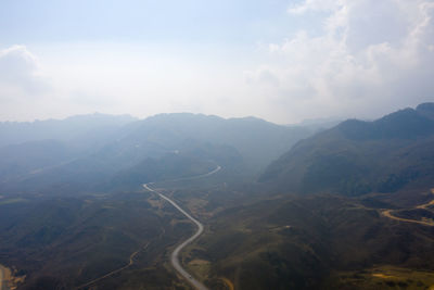 High angle view of mountains against sky