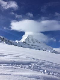 Scenic view of snowcapped mountains against sky