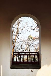 Low angle view of window in old building