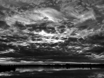 Scenic view of lake against cloudy sky