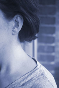 Close-up of woman wearing hearing aid