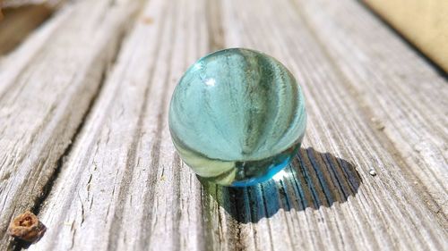 Crystal ball on wooden table