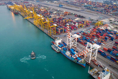 High angle view of ship at harbor